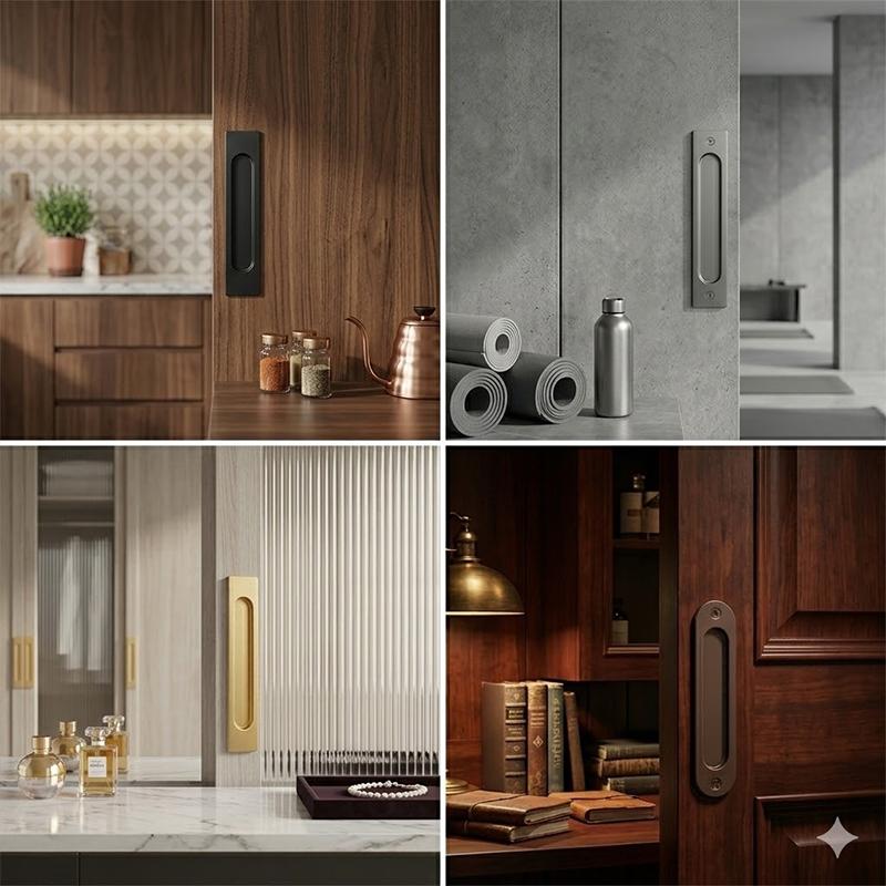 Kitchen Baking Cabinet - มือจับประตูบานเลื่อนแบบไม่ต้องเจาะ อลูมิเนียมอัลลอยด์ ติดตั้งง่ายด้วยกาวในตัว ใช้ได้กับหน้าต่าง ประตูครัว ตู้เสื้อผ้า