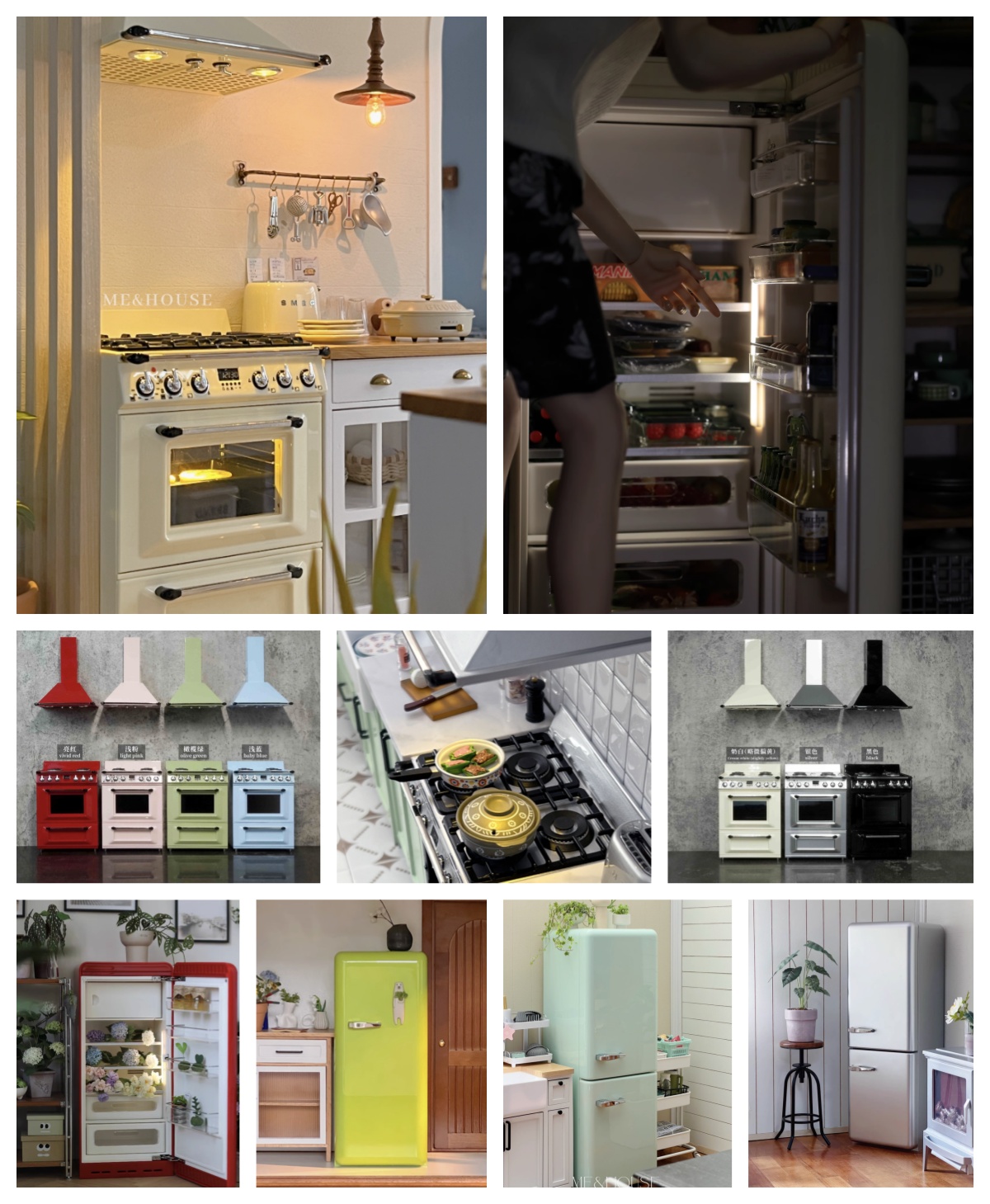 Kitchen Baking Cabinet - 1/6 Modern Miniature เฟอร์นิเจอร์ห้องครัว Blythe/BJD ตู้เย็นขนาดเล็กประตูเครื่องดูดควันตุ๊กตาเครื่องใช้ไฟฟ้า