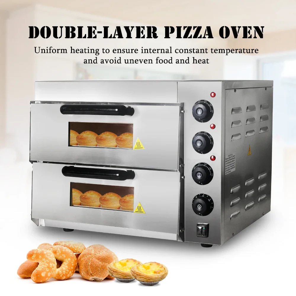 Commercial Kitchen Baking Oven - เตาอบไฟฟ้าสองชั้นสำหรับใช้ในครัวเชิงพาณิชย์ ยี่ห้อ HomeWise ทำจากสแตนเลส สำหรับอบเค้ก ไก่