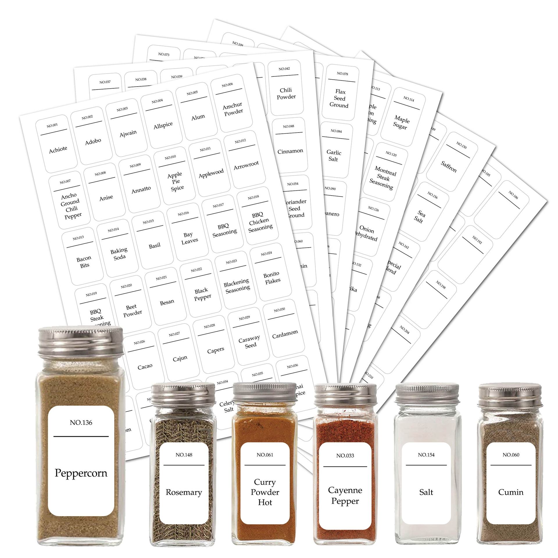 Kitchen.Baking Labels - สติกเกอร์ติดขวดเครื่องปรุงรสในครัว 216 ชิ้น ติดหมายเลข ติดเองได้ ป้ายชื่อขวดเครื่องปรุง