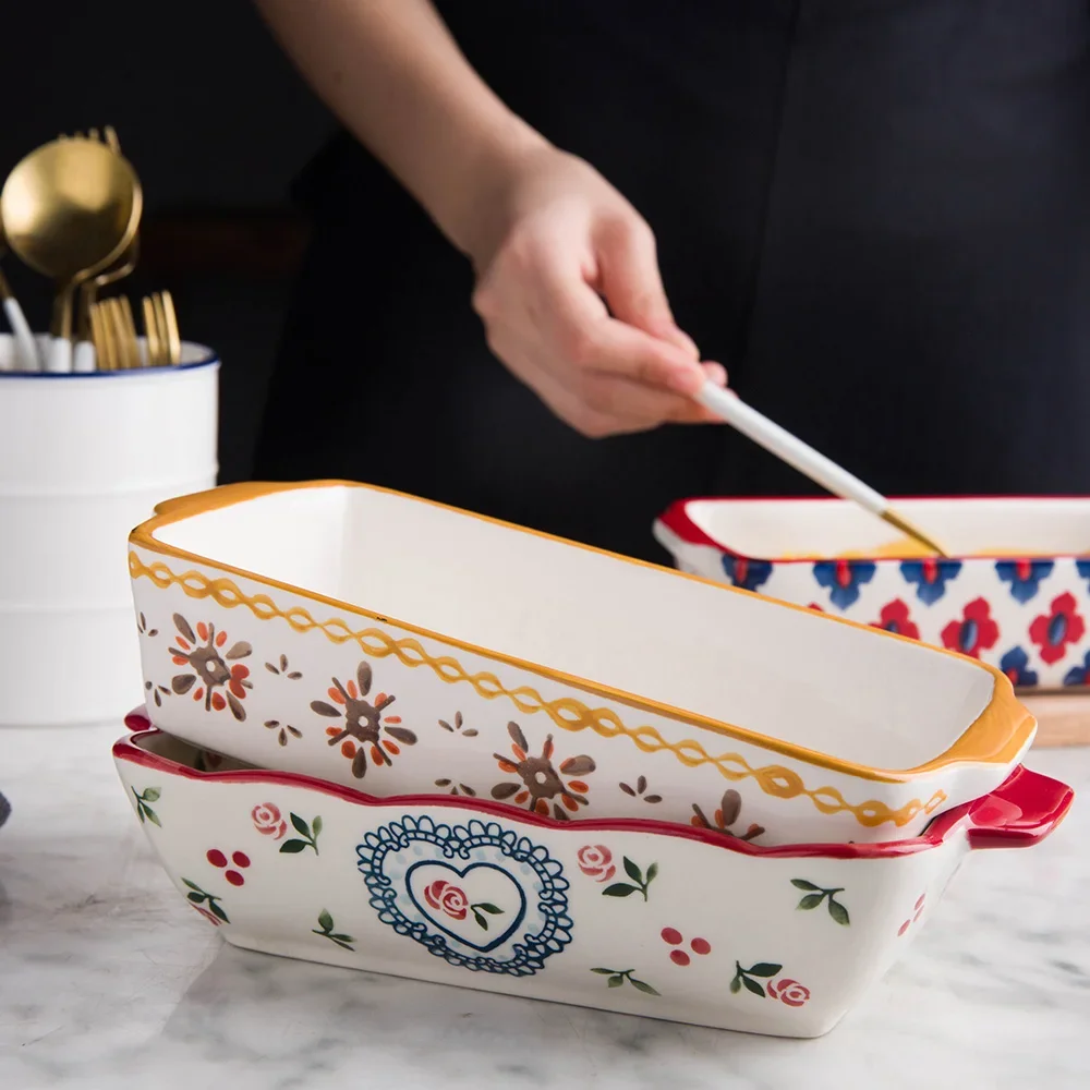 Kitchen Oven Baking Pans - จานอบเซรามิคย่างลาซานญ่า PAN จานสี่เหลี่ยมผืนผ้า Bakeware PAN พร้อมเตาอบครัวเบเกอรี่เครื่องมือ
