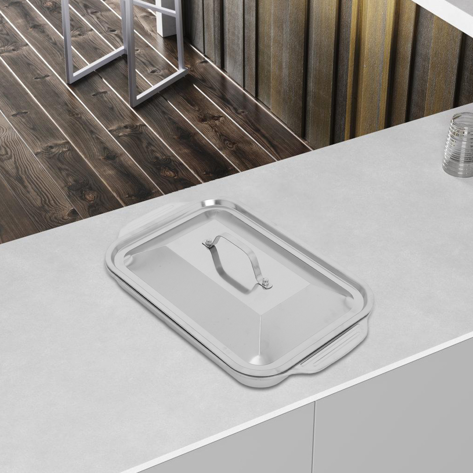 Kitchen Oven Baking Pans - ถาดย่างสแตนเลสทรงสี่เหลี่ยมพร้อมฝาปิด ถาดย่างปลาแบบลึก ถาดอบในเตาอบ ถาดเสิร์ฟสำหรับครัวมืออาชีพ