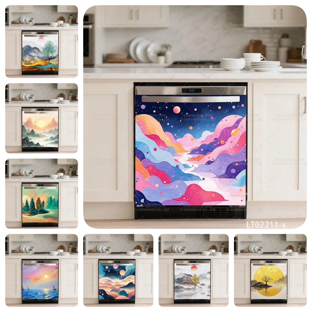 Kitchen Baking Cabinet - สติกเกอร์ติดเครื่องล้างจานลายภาพวาดหมึกจีน - สติกเกอร์ไวนิลกันน้ำแบบติดเองสำหรับเครื่องใช้ในครัว ประตู และผนัง