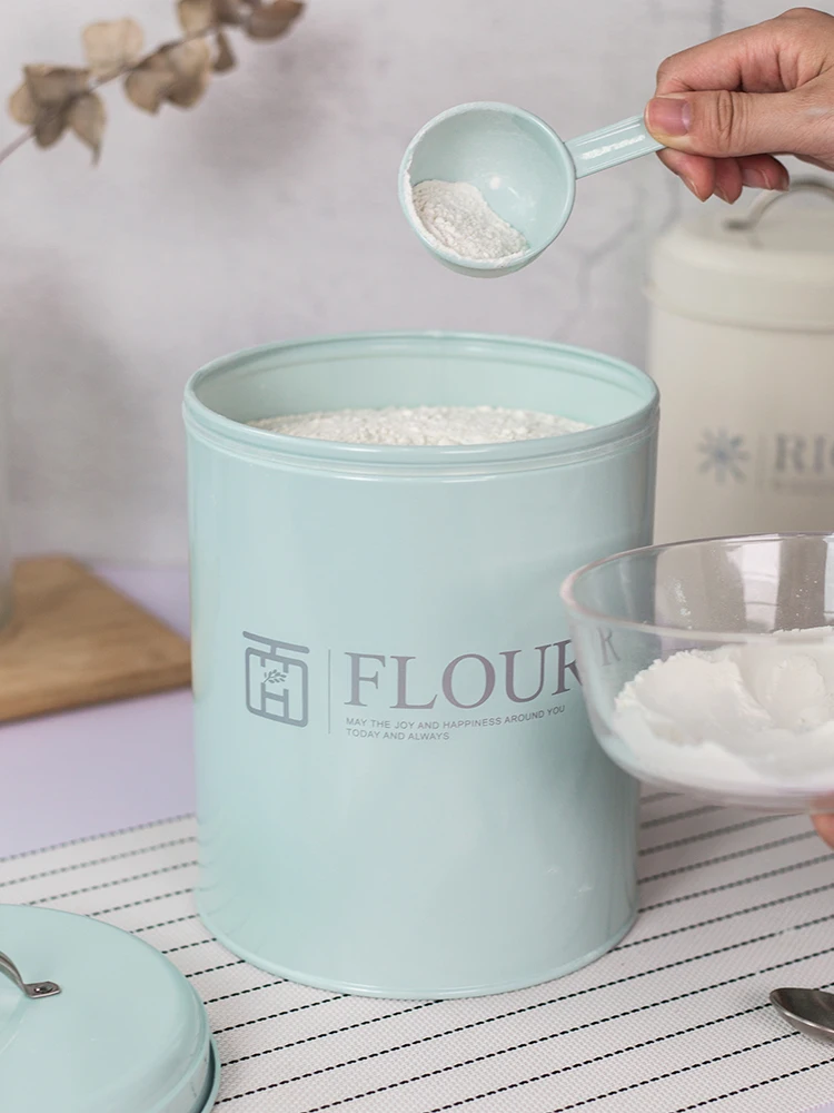 Kitchen Baking Storage Containers - รอบประเภทอบแป้งคอนเทนเนอร์ห้องครัวข้าวผงโลหะกล่องอาหาร Bin Home Decor อาหาร Organizer