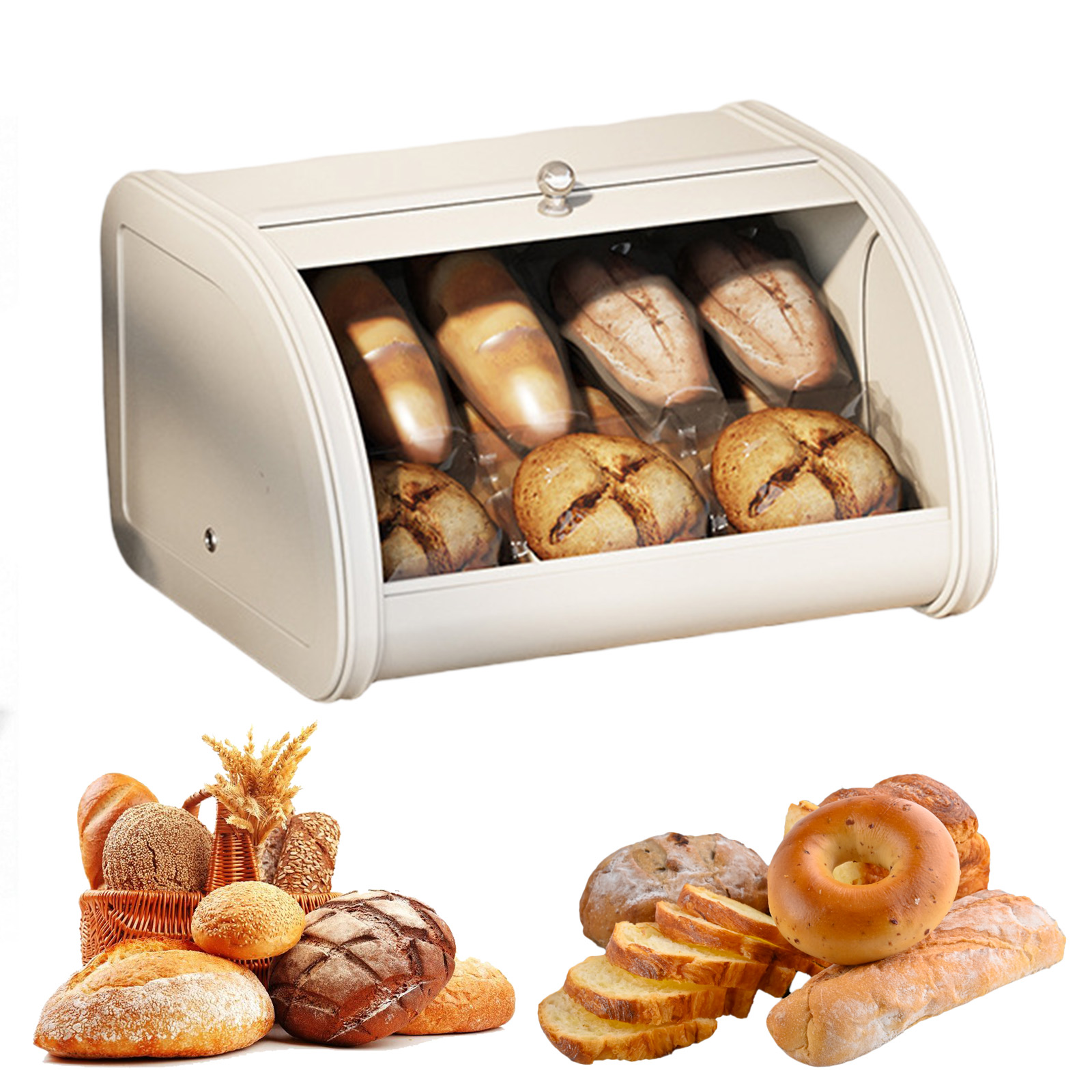 Kitchen Baking Storage Containers - กล่องเก็บขนมปังขนาดใหญ่สไตล์เรโทร กล่องเก็บของในครัวสำหรับวางบนเคาน์เตอร์ สำหรับเก็บคุกกี้และขนมอบ ขนมปังสด