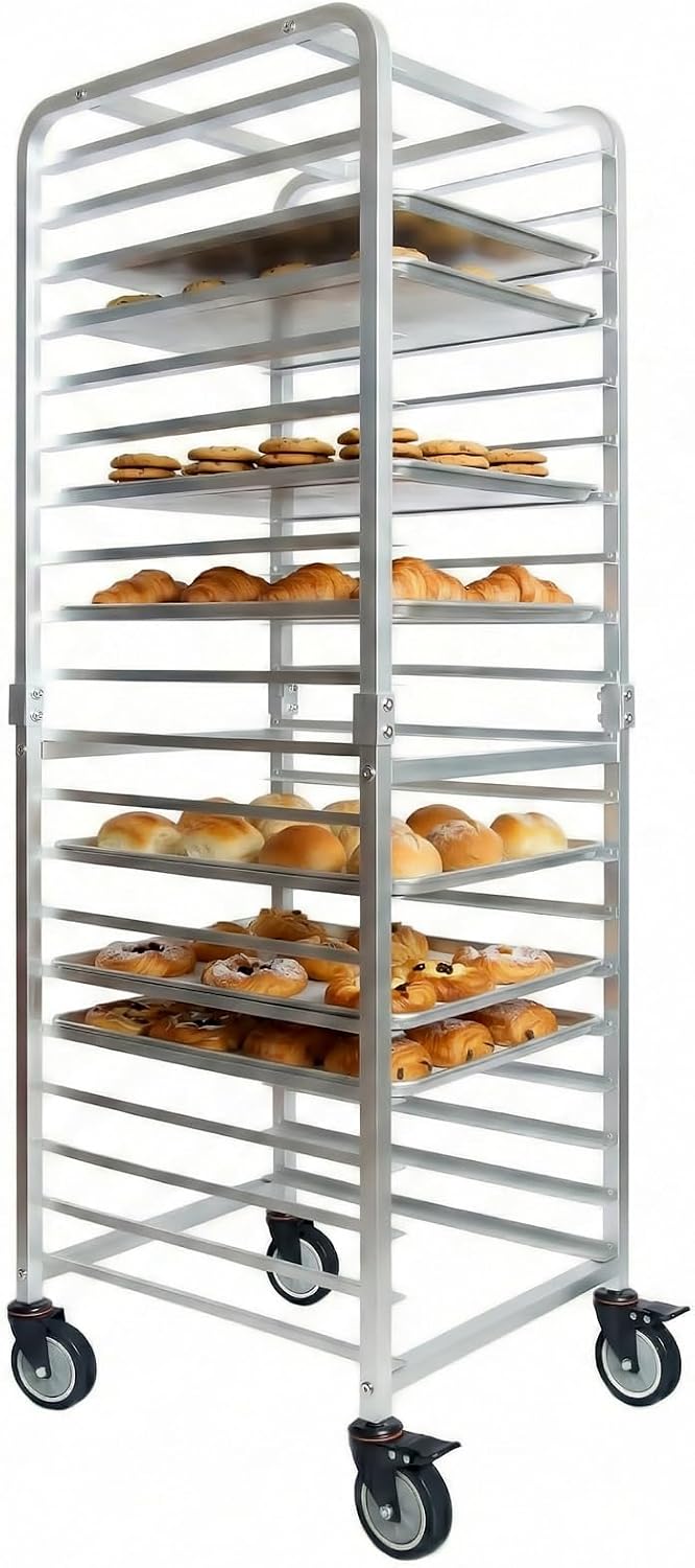 Commercial Kitchen For Baking - ชั้นวางถาดสแตนเลส 20 ชั้น พร้อมล้อเลื่อน รถเข็นเบเกอรี่แบบเคลื่อนที่ ชั้นวางขนมปังแบบเร็ว