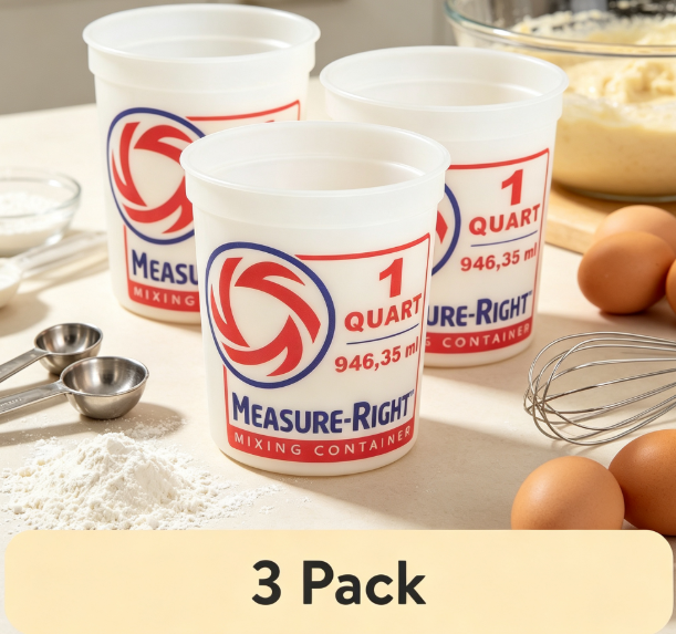 Kitchen And Baking - ภาชนะผสมพลาสติกทรงกลม 1 ควอร์ต ถ้วยตวงใส ชุด 3