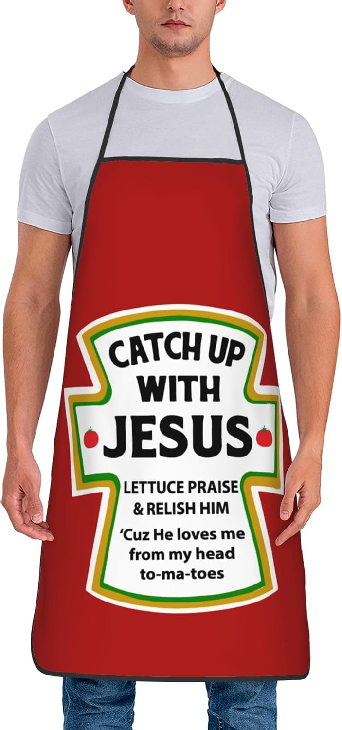 Kitchen.Baking Labels - ผ้ากันเปื้อนกันน้ำพิมพ์ลาย Red Ketchup Label Catch Up