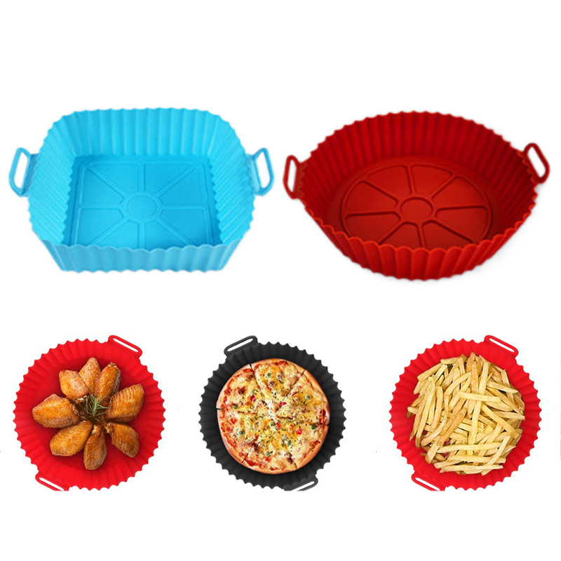Kitchen Oven Baking Pans - แม่พิมพ์ซิลิโคนสำหรับทอดอาหาร ถาดซิลิโคนสำหรับหม้อทอดไร้น้ำมัน ถาดอบแบบใช้ซ้ำได้ ถาดอบพิซซ่าแบบไม่ติดกระทะ อุปกรณ์ครัวสำหรับเตาอบ TMZ