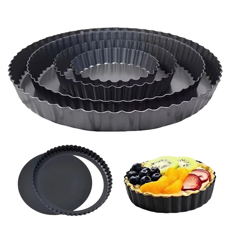 Kitchen Oven Baking Pans - ถาดอบเค้กแบบถอดก้นได้ 1 ชิ้น ขอบหยัก ทำจากเหล็กคาร์บอนเคลือบสารกันติด สำหรับทำทาร์ต